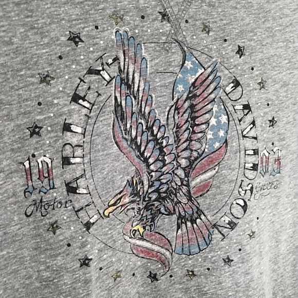 Harley Davidson Womens S Baseball Tee Shirt Top Eagle Graphic Stars Rhinestones - Picture 5 of 8
